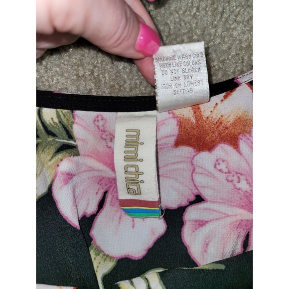 Mimi Chica Loves You Spaghetti Strap Ruffle Tropical Floral Dress Hi Low Small S - Picture 11 of 12
